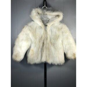Vintage acrylic modacrylic faux fur jacket hooded coat CORT metal zipper kids 4